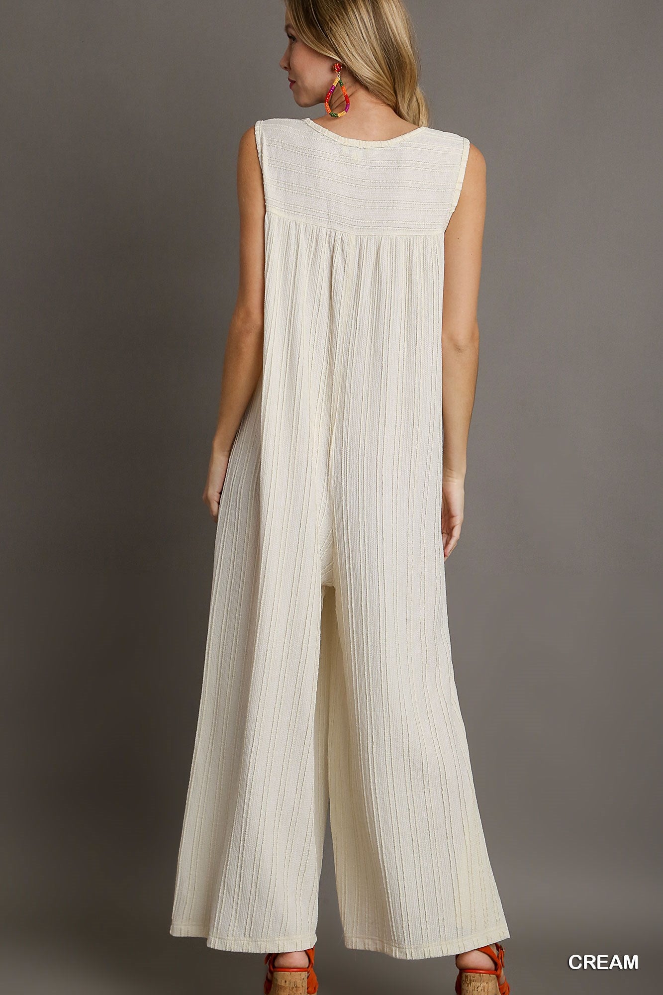 Umgee Textured Knit Fabric Sleeveless Wide Leg Jumpsuit