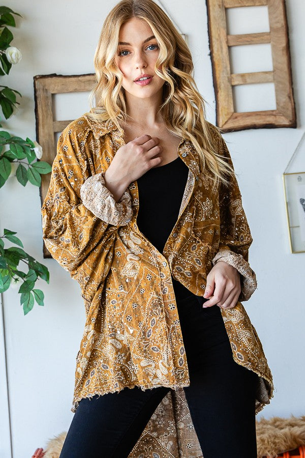 Oli & Hali Scarf Print Button Front Shirt Top