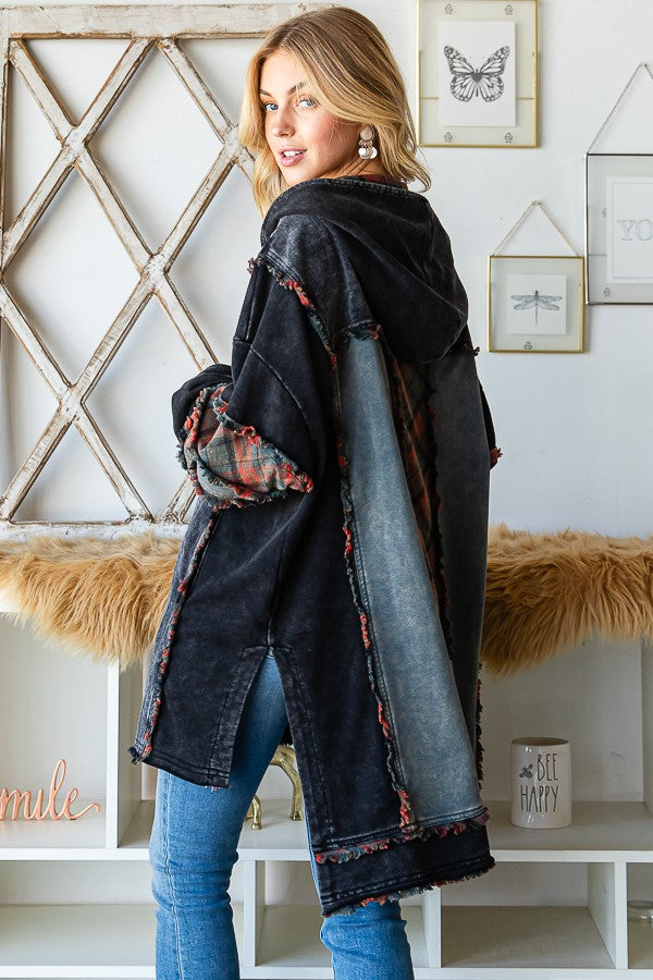 Oli & Hali Washed Fabric Mixed Oversized With Hoodie Top