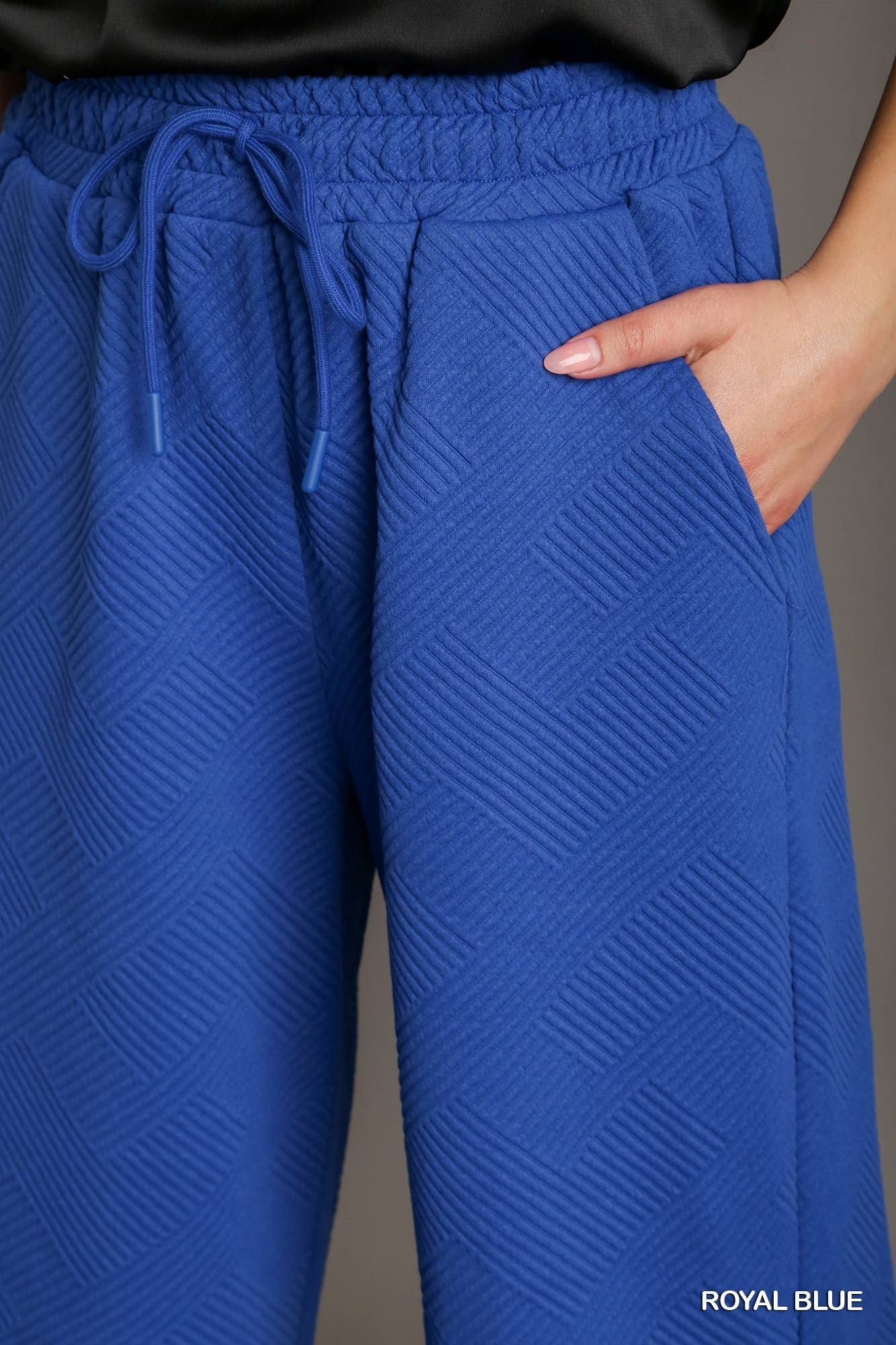 Umgee Criss Cross Jacquard Elastic Waistband Straight Fit Sweatpants