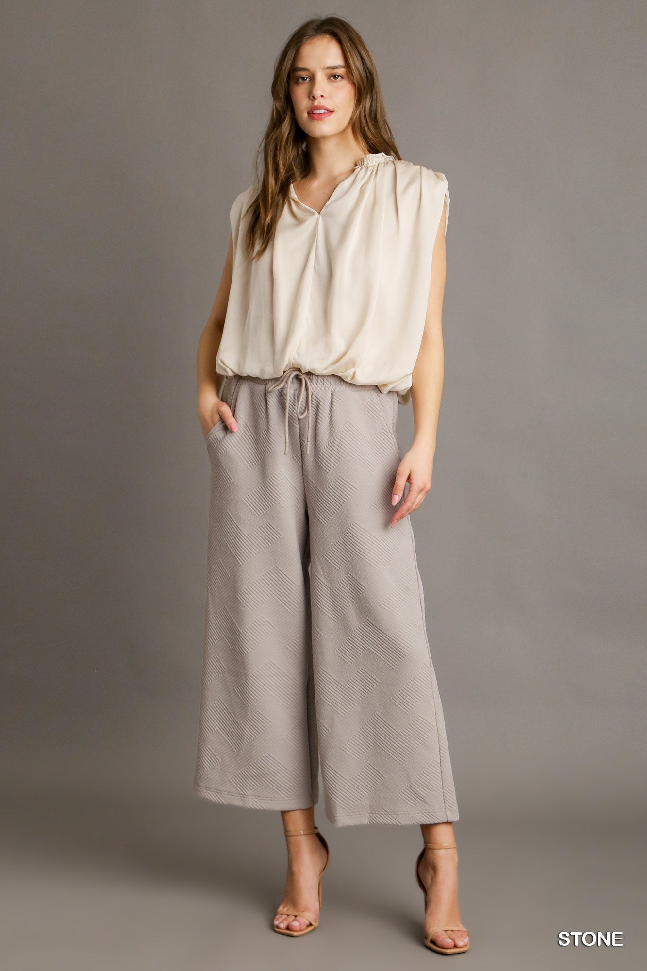 Umgee Criss Cross Jacquard Elastic Waistband Straight Fit Sweatpants