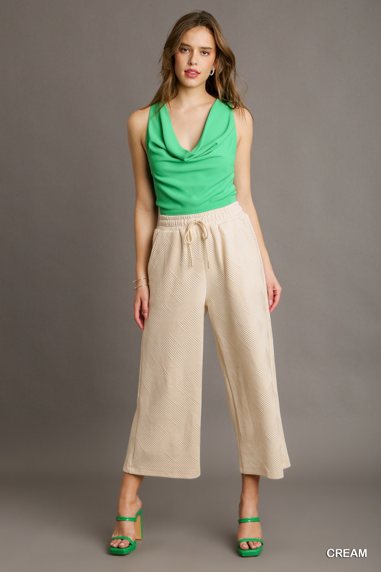 Umgee Criss Cross Jacquard Elastic Waistband Straight Fit Sweatpants