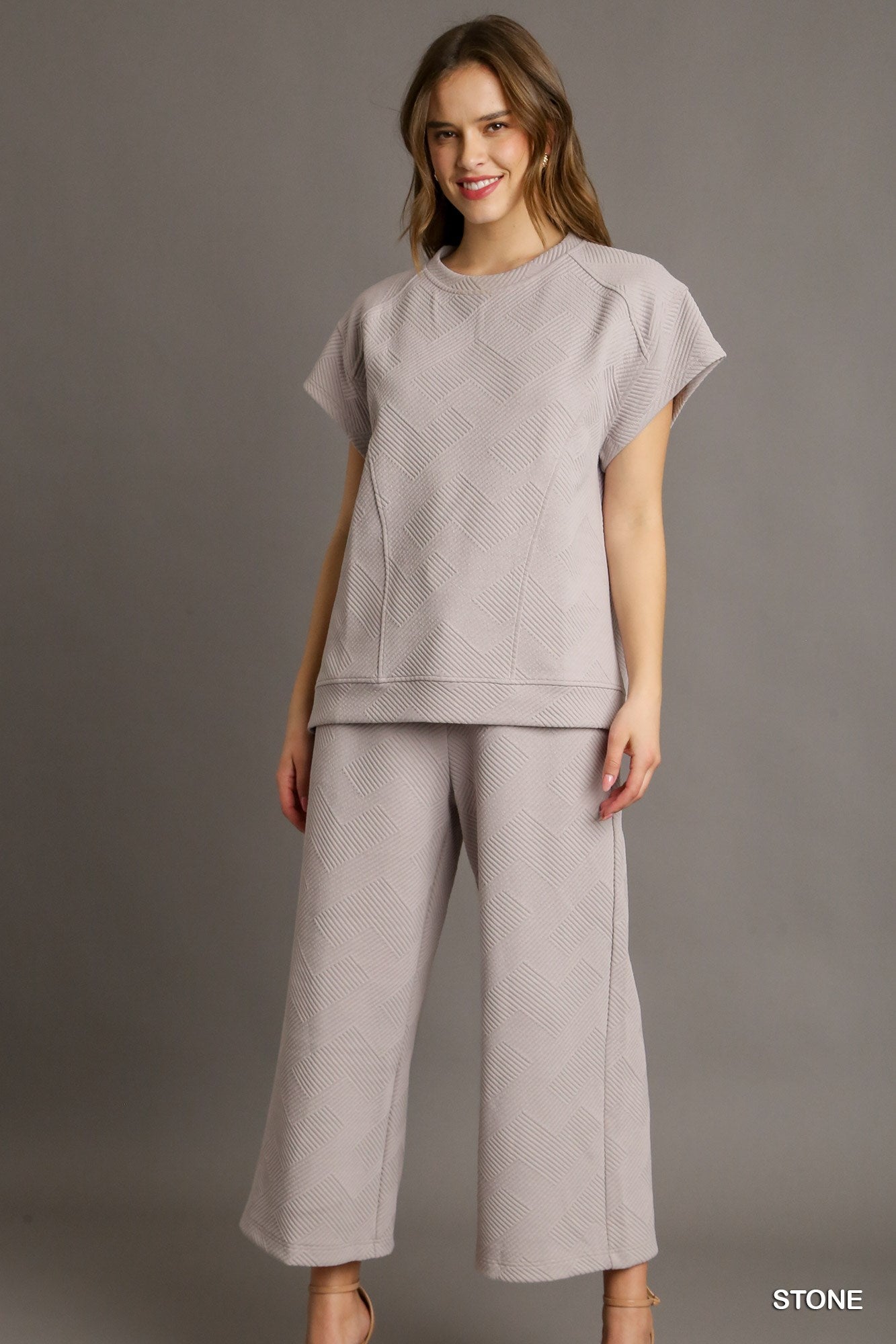 Umgee Criss Cross Jacquard Elastic Waistband Straight Fit Sweatpants