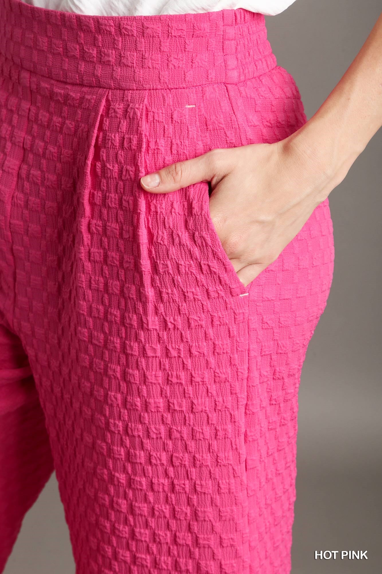 Umgee Square Jacquard Wide Fit Elastic Waistband Pleats Pants