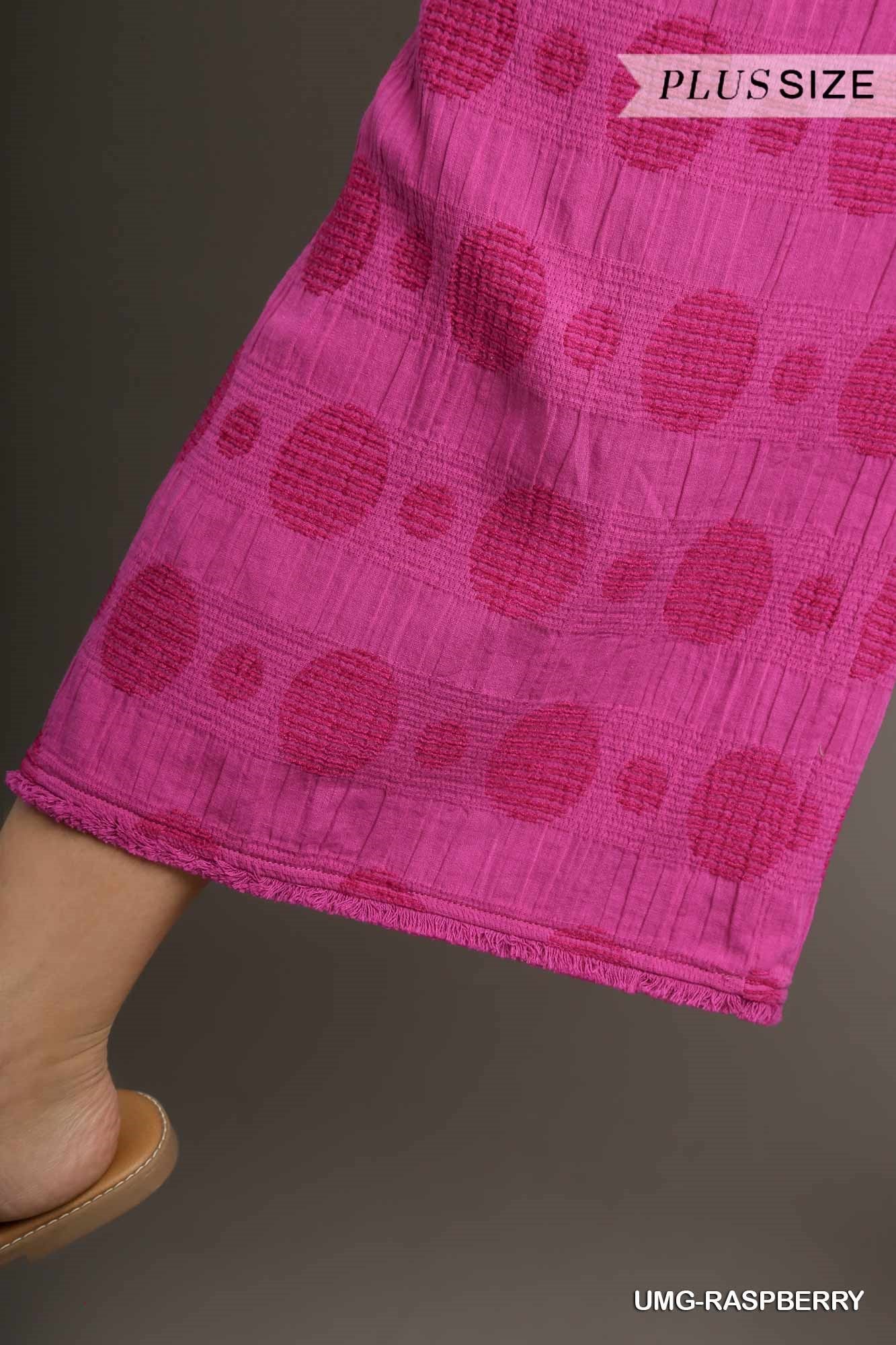 Umgee Plus Elastic Waistband Textured Polka Dot Wide Leg Pants