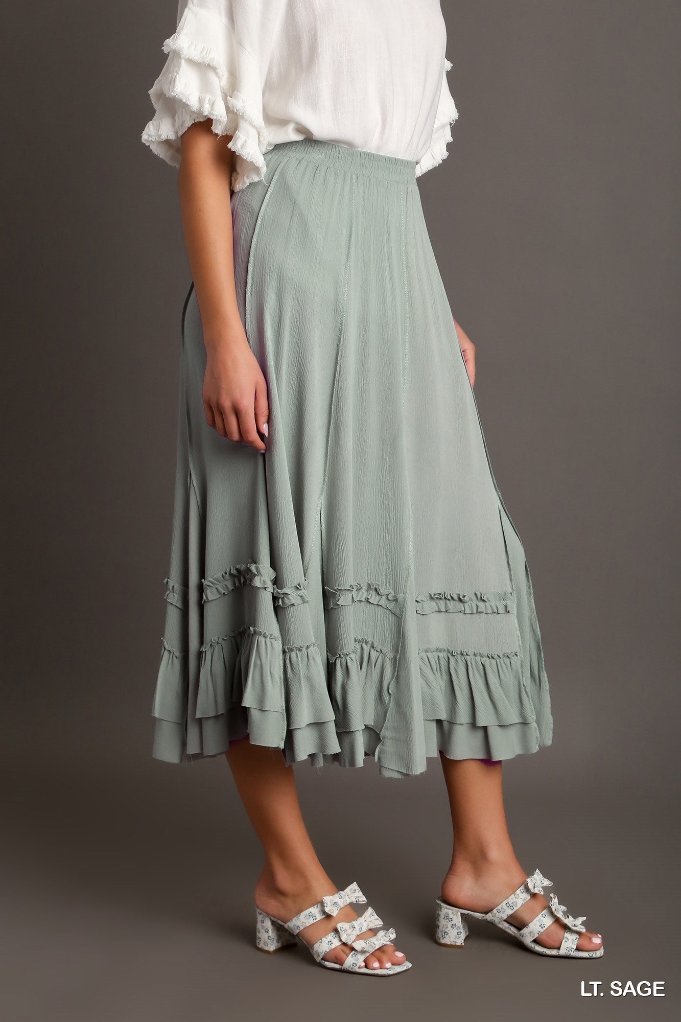 Umgee Rayon Elastic Waist Cut Edges Maxi Skirt