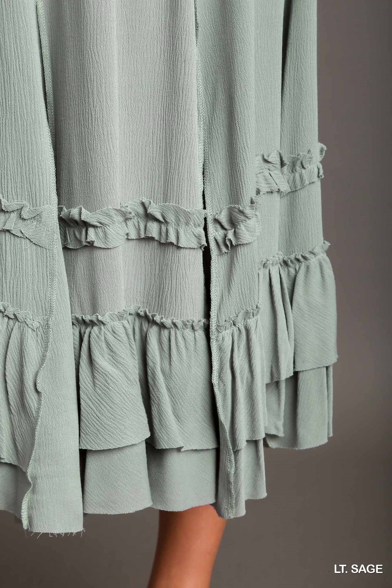 Umgee Rayon Elastic Waist Cut Edges Maxi Skirt