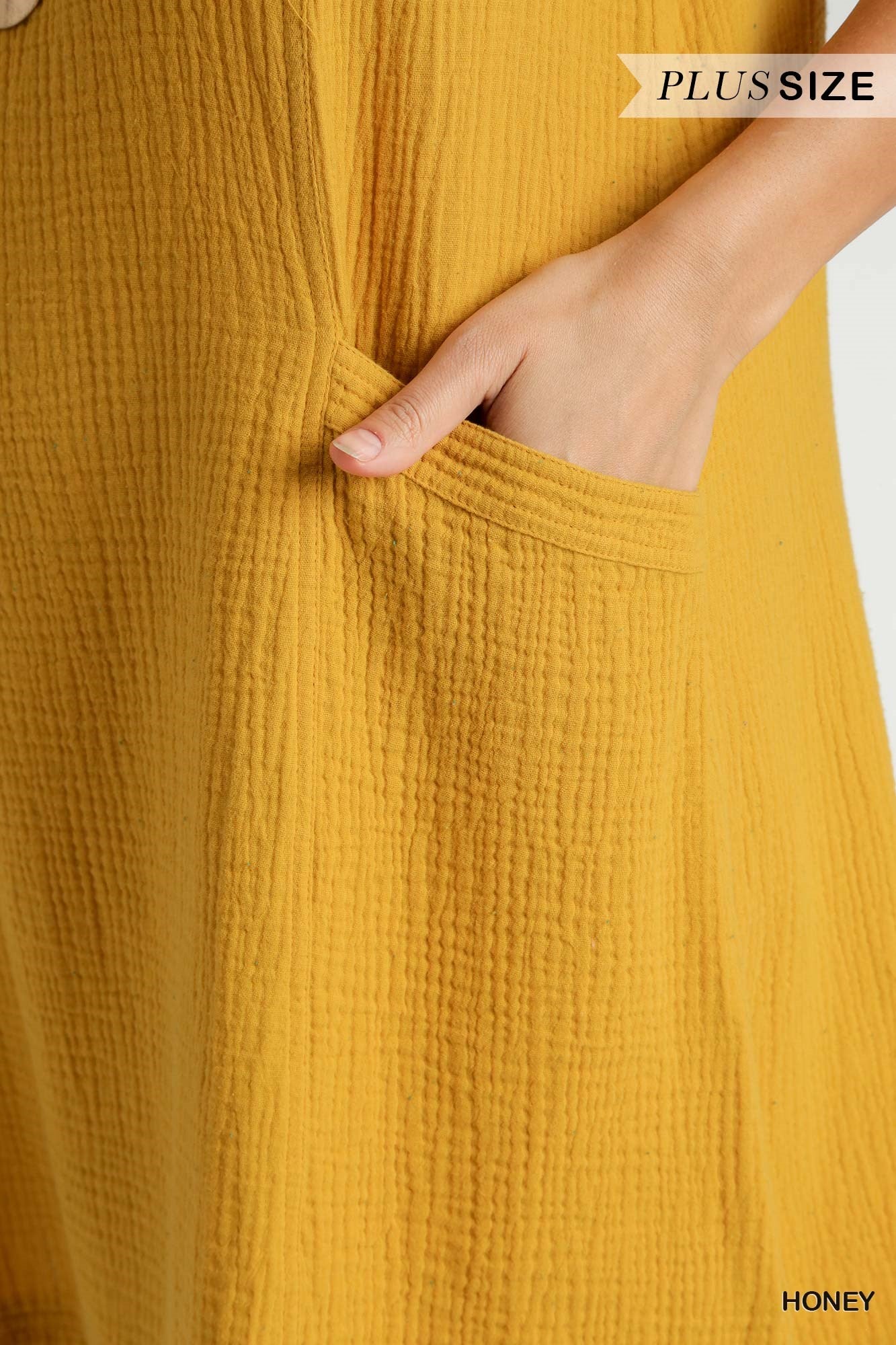 Umgee Plus Sleeveless Regular Wash Cotton Gauze V-Neck Fray Dress