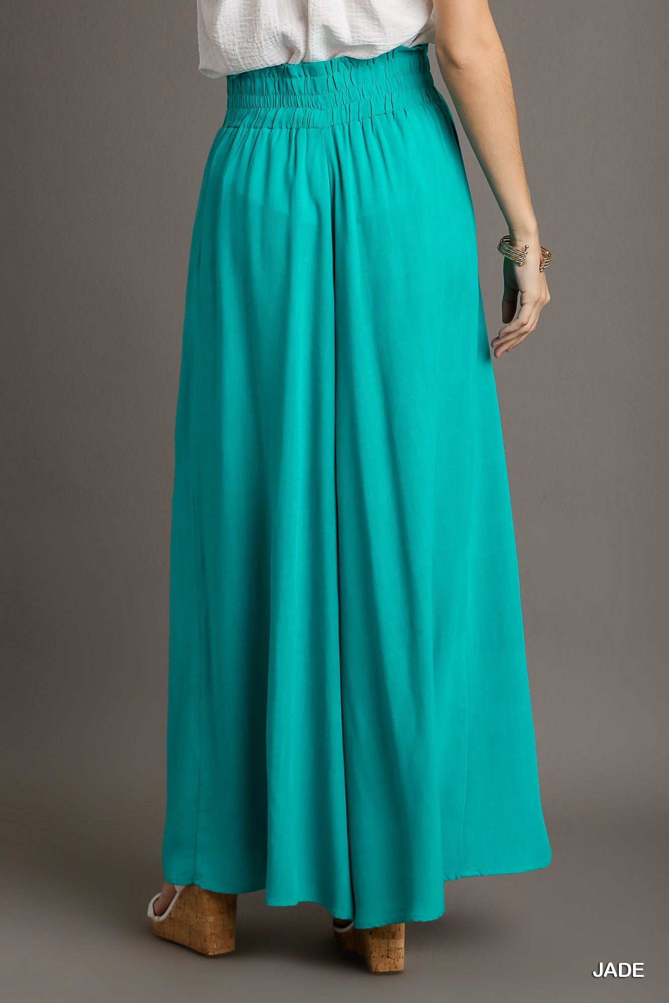 Umgee Elastic Waisted Palazzo Tie Strap Wide Leg Pants