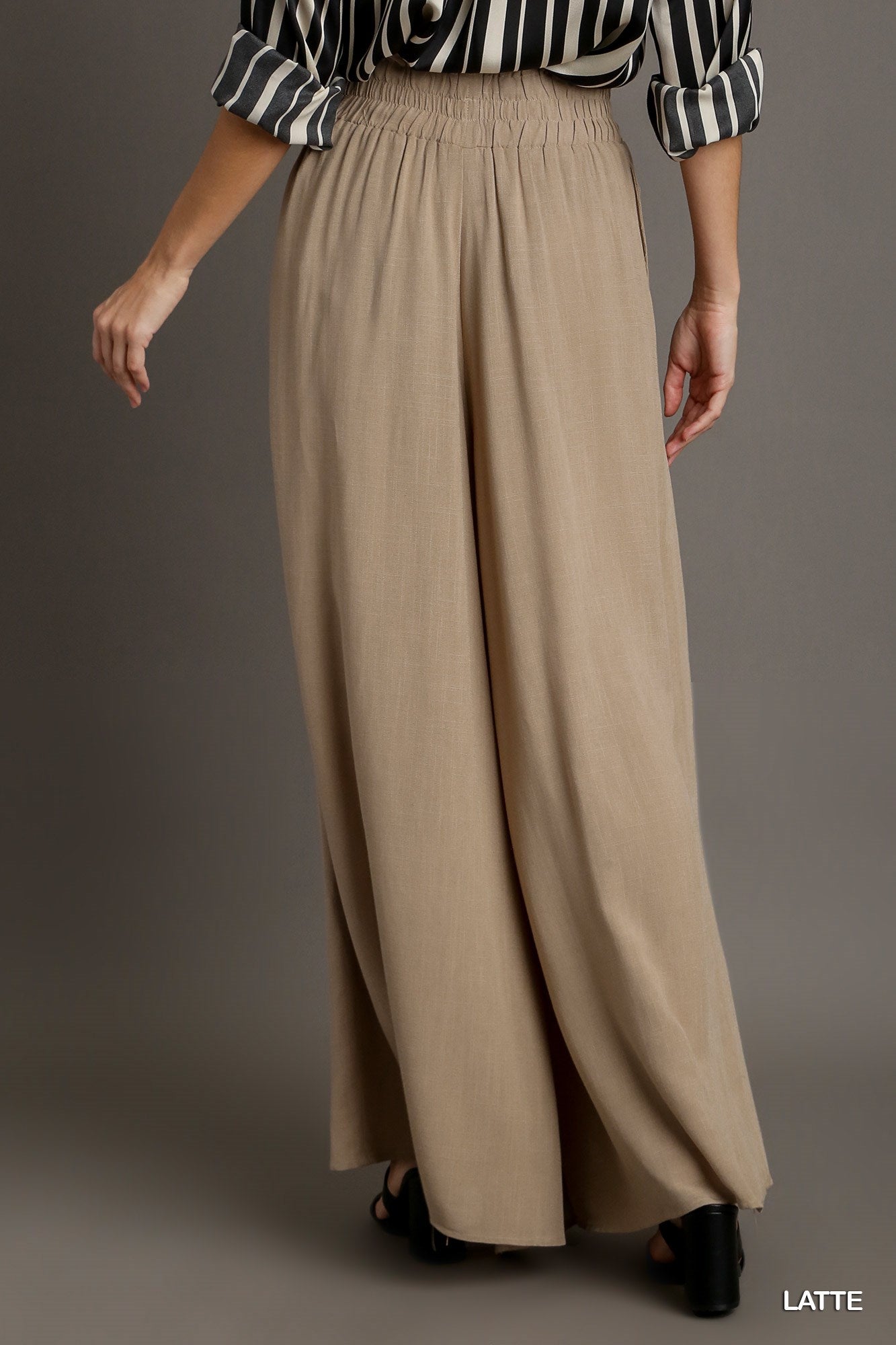 Umgee Elastic Waisted Palazzo Tie Strap Wide Leg Pants