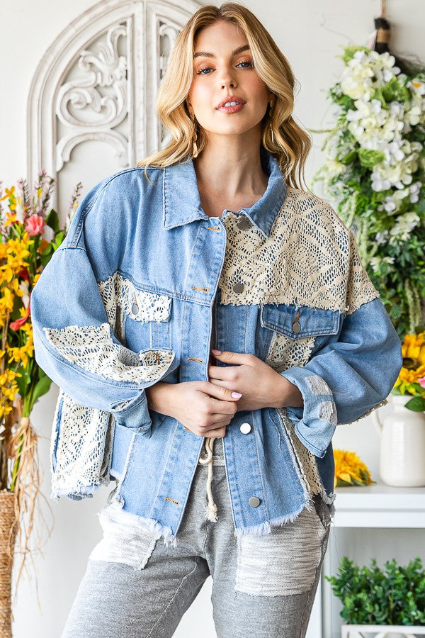 Oli & Hali Crochet Denim Relaxed Fit Jacket Top