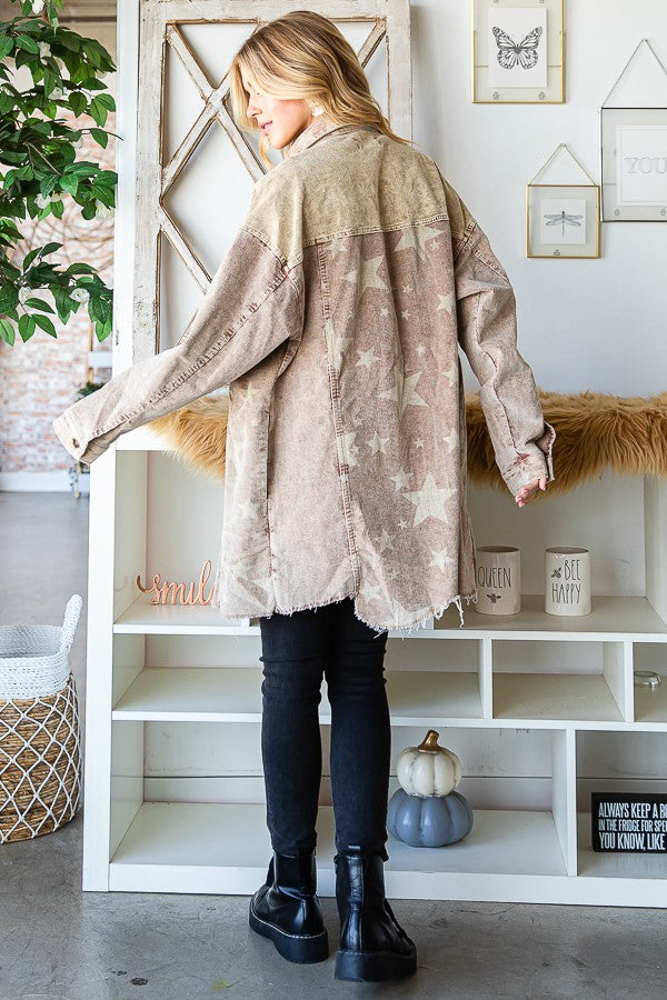 Oli & Hali Mineral Washed Star Print Distressed Jacket