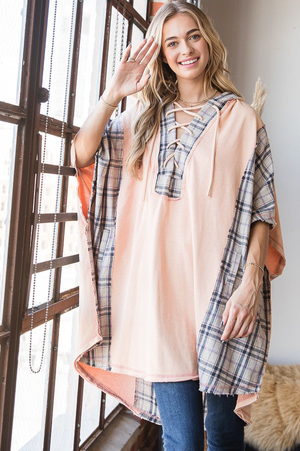 Oli & Hali Mineral Washed Mix Match Plaid Pocketed Top