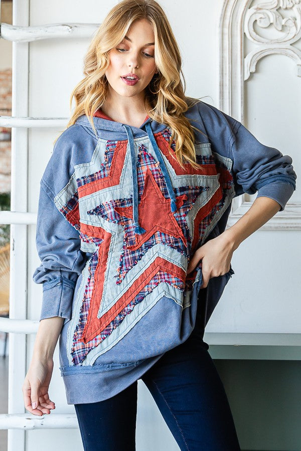 Oli & Hali Washed Star Patched Hoodie Jacket