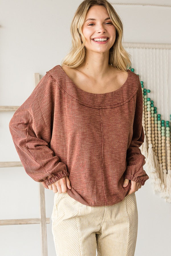 Oli & Hali Mineral Washed Dolman Sleeve Ribbed Top
