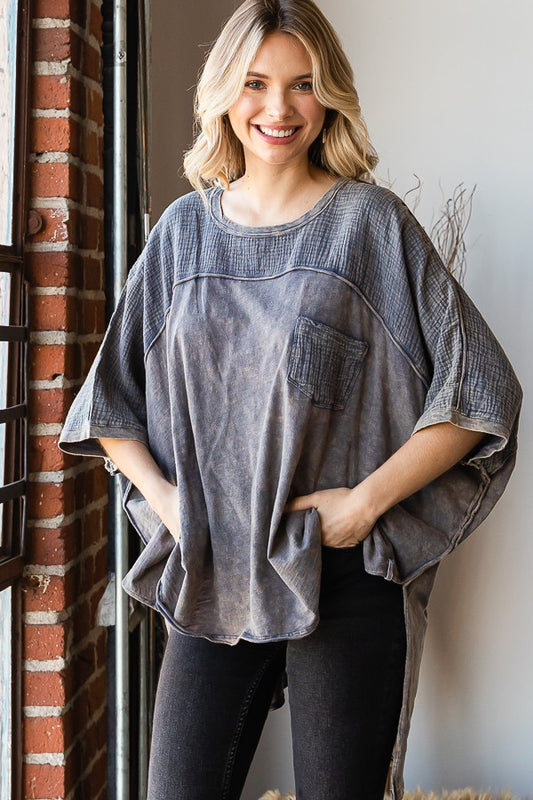 Oli & Hali Mineral Washed Color Block Sides Oversized Top