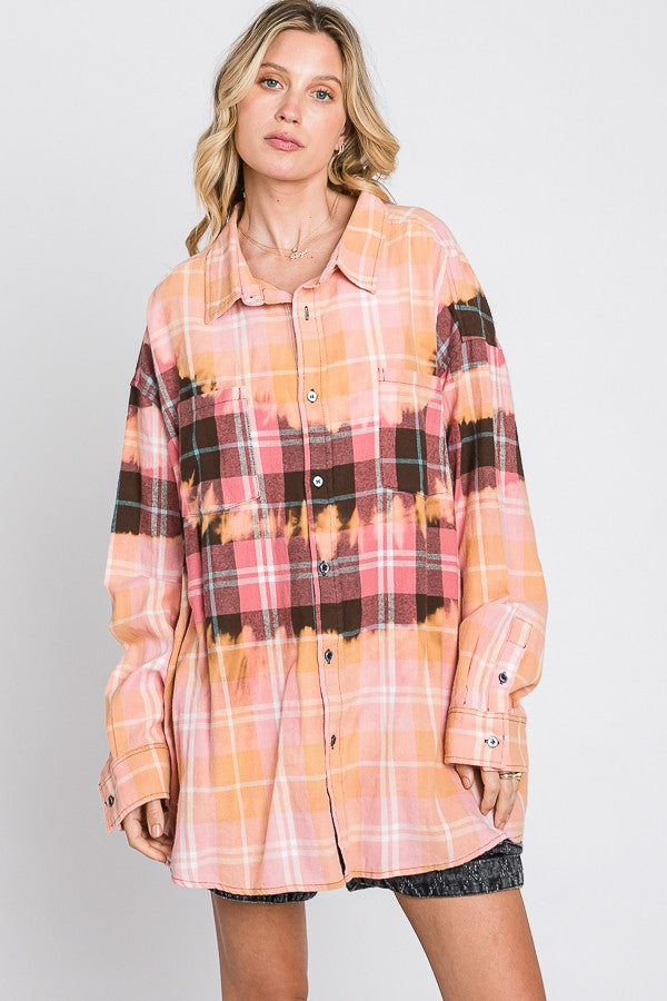 Oli & Hali Tiedye Front Pocket Detail Plaids Shirt Top