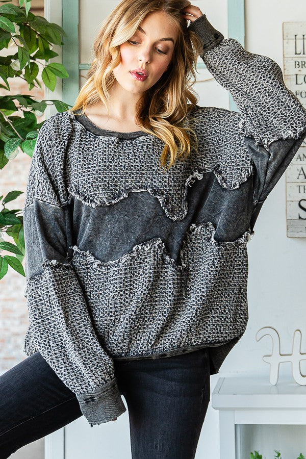 Oli & Hali Washed Fabric Mixed Pullover Top