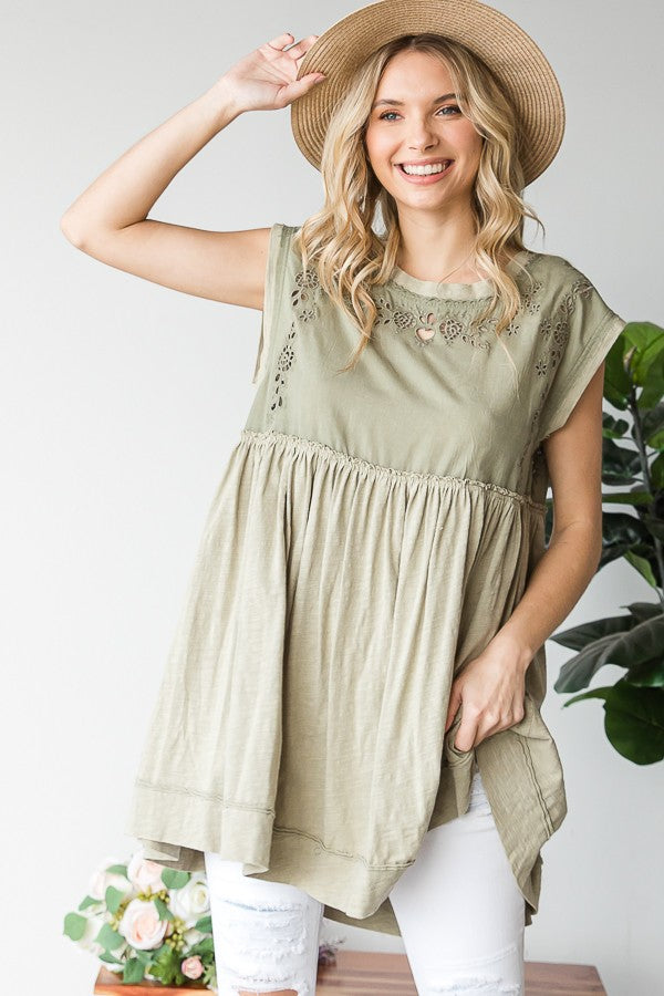 Oli & Hali Mineral Washed Embroidey Open Back Tunic Dress