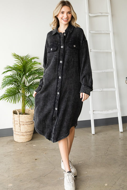 Oli & Hali Mineral Wahsed Long Button Down Shirt Jacket