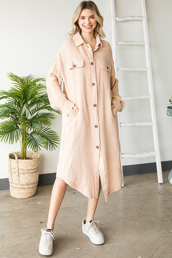 Oli & Hali Mineral Wahsed Long Button Down Shirt Jacket