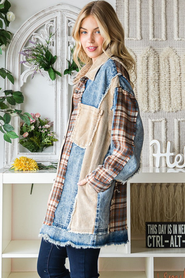 Oli & Hali Mineral Washed Mixed Shacket Jacket