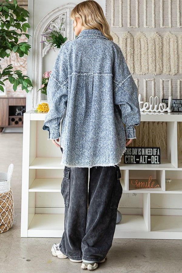 Oli & Hali Texture Denim Washed Oversize Shirts Jacket