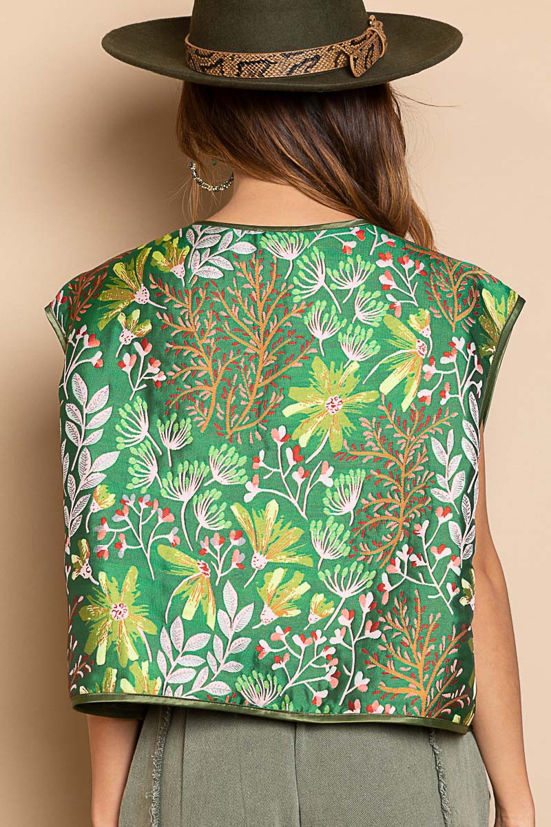 POL Print Jacquard Zipper V-Neck Sleeveless Quilted Woven Vest Jacket - Roulhac Fashion Boutique