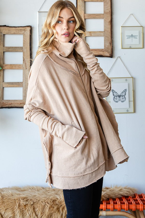 Oli & Hali Washed Turtle Neck Poncho Jacket