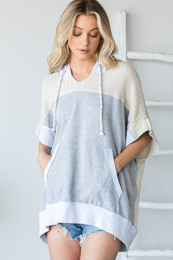 Oli & Hali Mineral Washed Colorblock Light Knit Sleeve Jacket