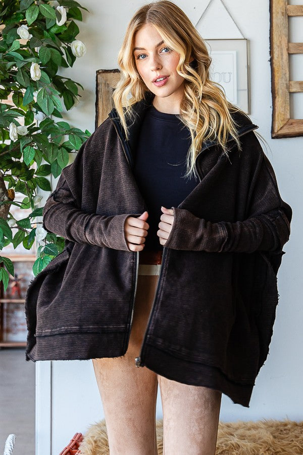 Oli & Hali Washed Turtle Neck Poncho Jacket