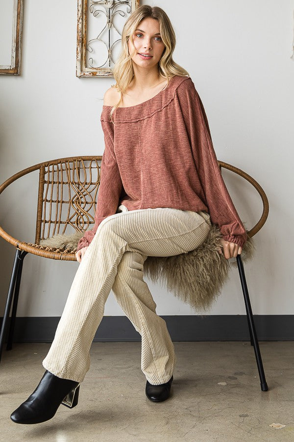 Oli & Hali Mineral Washed Dolman Sleeve Ribbed Top