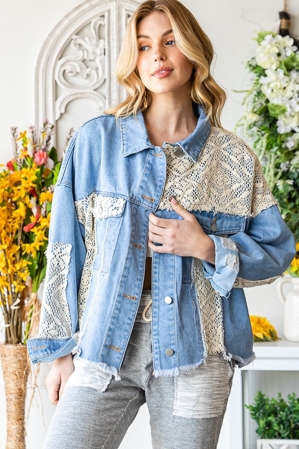 Oli & Hali Crochet Denim Relaxed Fit Jacket Top