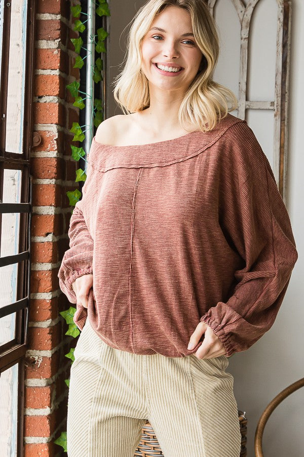 Oli & Hali Mineral Washed Dolman Sleeve Ribbed Top