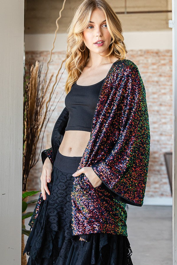 Oli & Hali Open Front Sequin Kimono Jacket