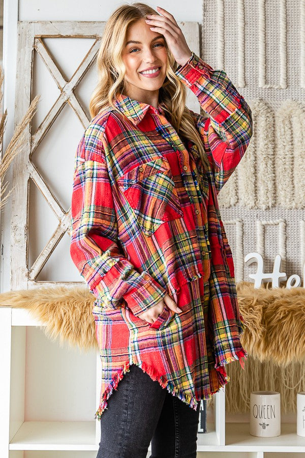 Oli & Hali Mineral Washed Plaid Shirts Jacket