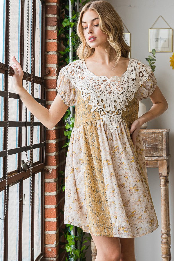 Oli & Hali Crochet Yoke Printed Dress