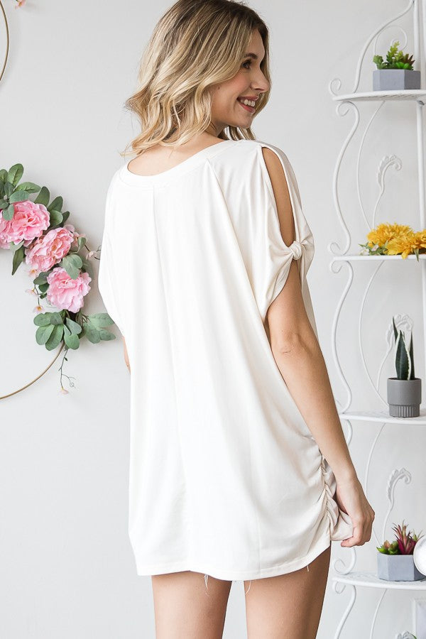 Oli & Hali Cold Shoulder Round Neck Knit Top