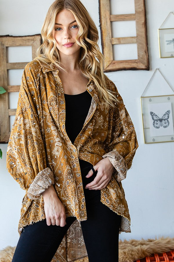 Oli & Hali Scarf Print Button Front Shirt Top