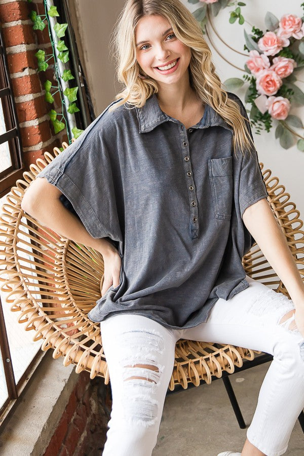 Oli & Hali Mineral Washed Button Down Top