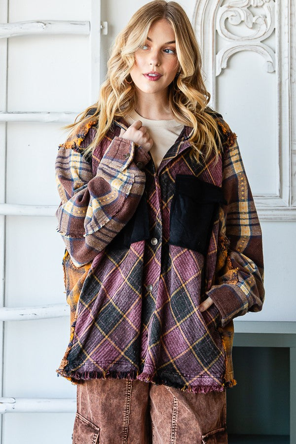 Oli & Hali Plaid Button Front Hoodie Jacket