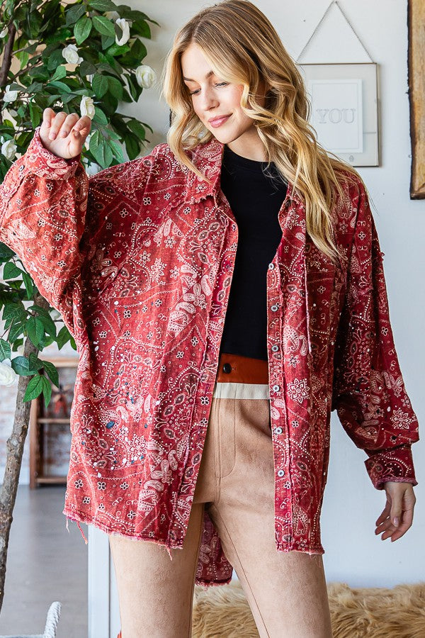 Oli & Hali Scarf Print Button Front Shirt Top