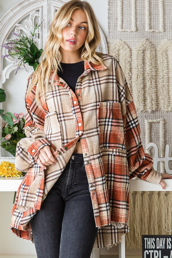 Oli & Hali Mixed Check Plaid Oversize Shirts Jacket