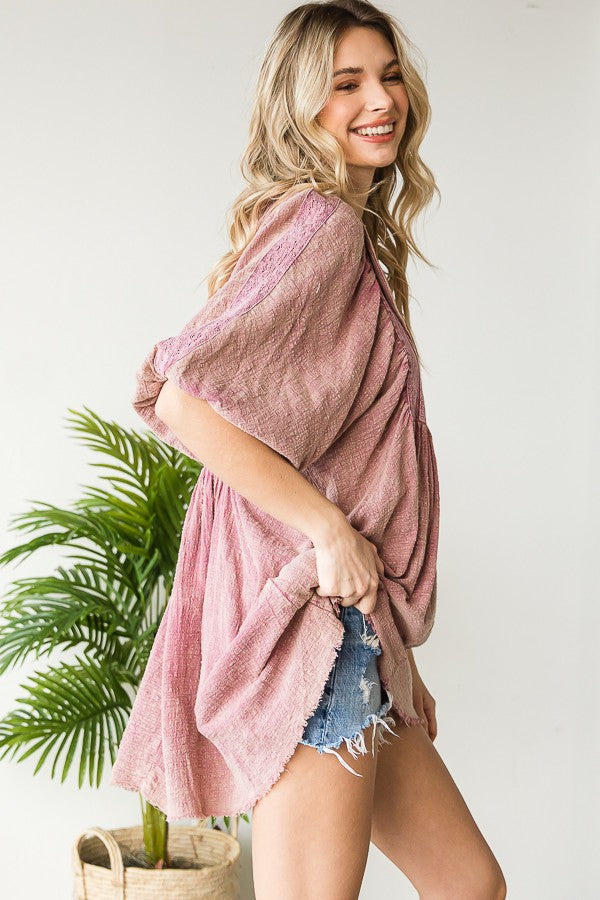 Oli & Hali Mineral Washed Lace Detail Tunic Top