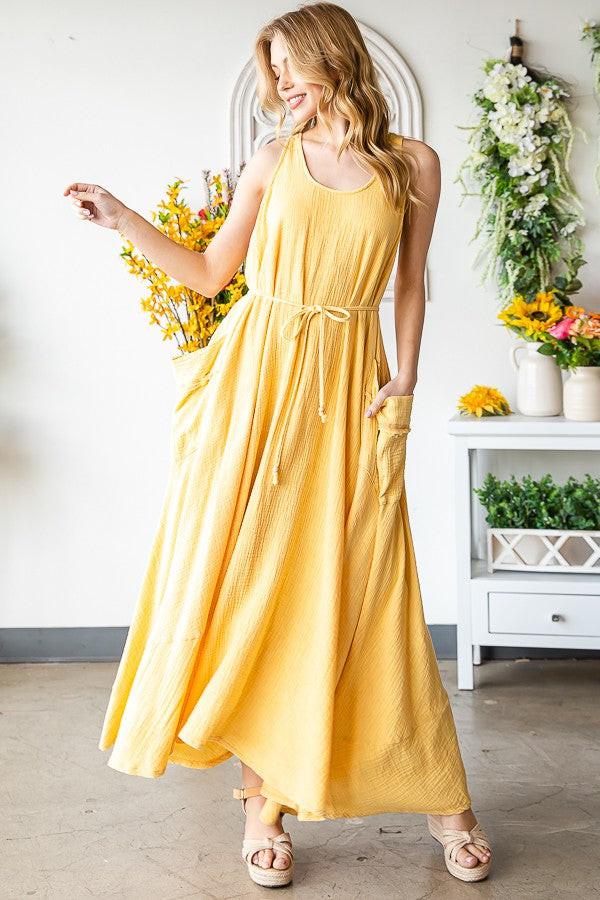 Oli & Hali Washed Sleeveless Oversized Pockets Dress