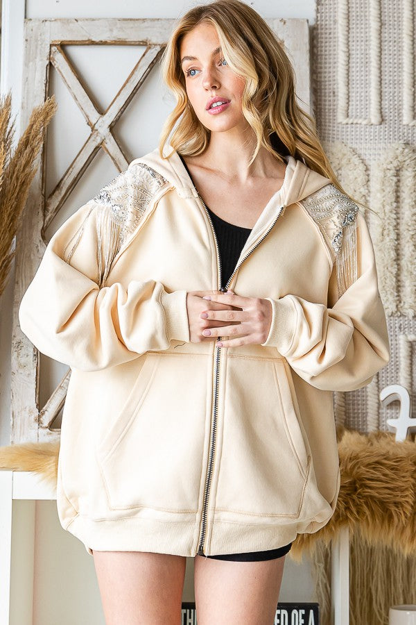 Oli & Hali Sequin Hood Zip Up Jacket