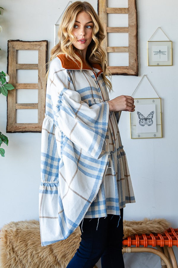 Oli & Hali Tierd Brushed Plaid Poncho Jacket