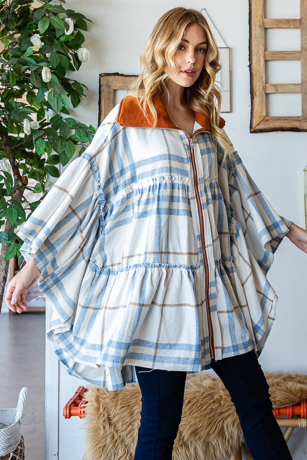 Oli & Hali Tierd Brushed Plaid Poncho Jacket