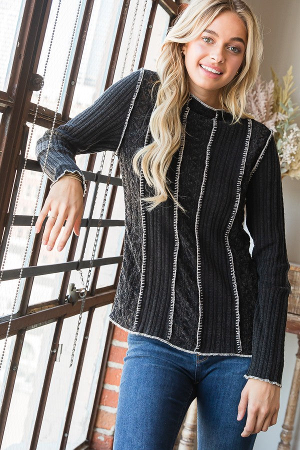 Oli & Hali Washed Piecing Long Sleeve Layering Top
