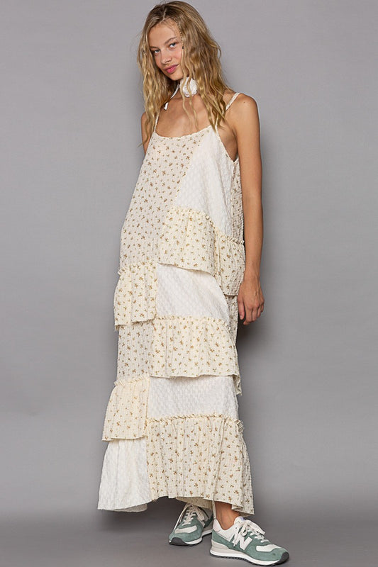 POL Woven Floral Round Neck Maxi Sleeveless Dress Top